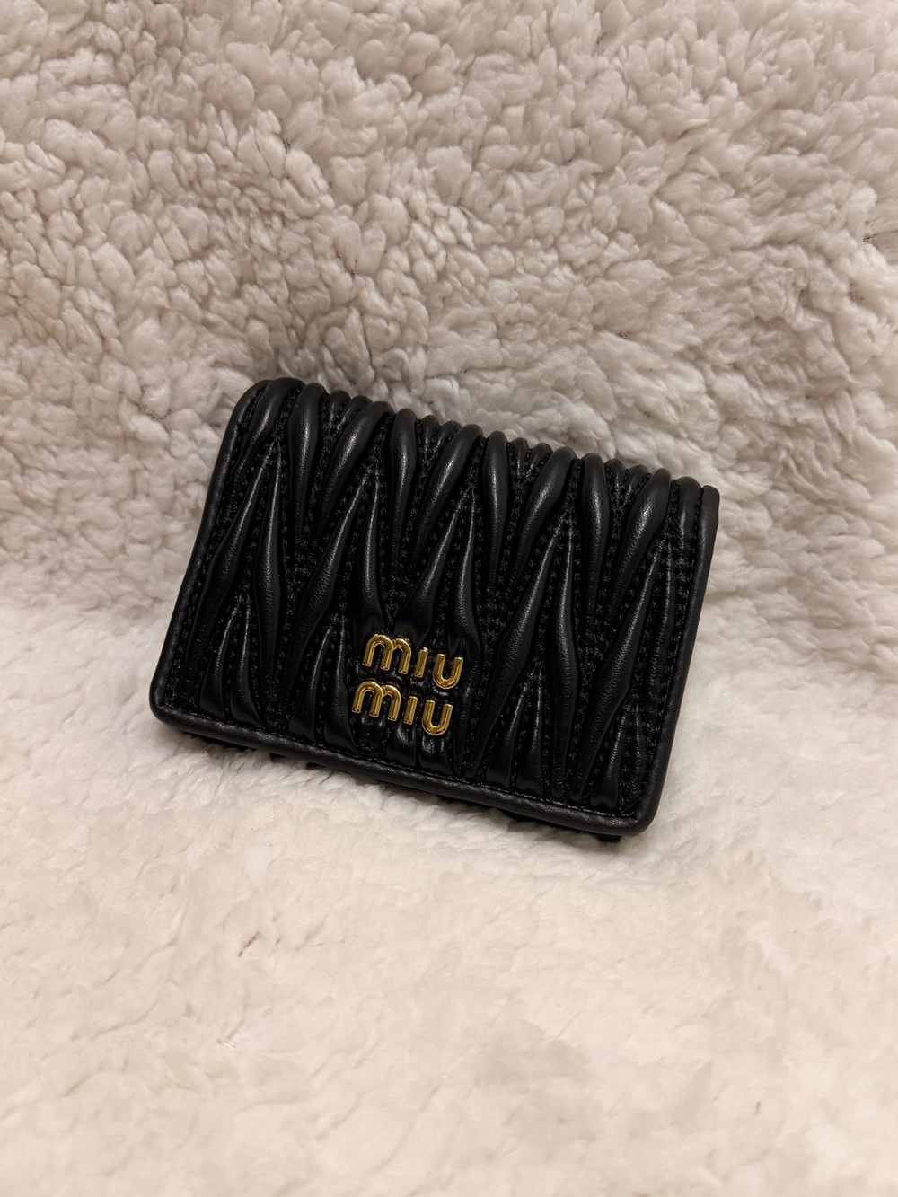 Miu Miu Black Leather Compact Card Holder with Gold Hardware